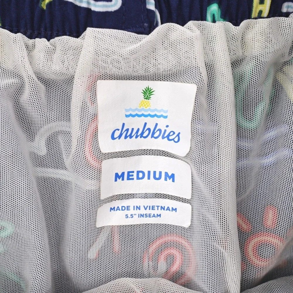 Chubbies Neon Flamingo‎ Palm Tree Swim Trunks Mesh Liner Blue Mens Medium M